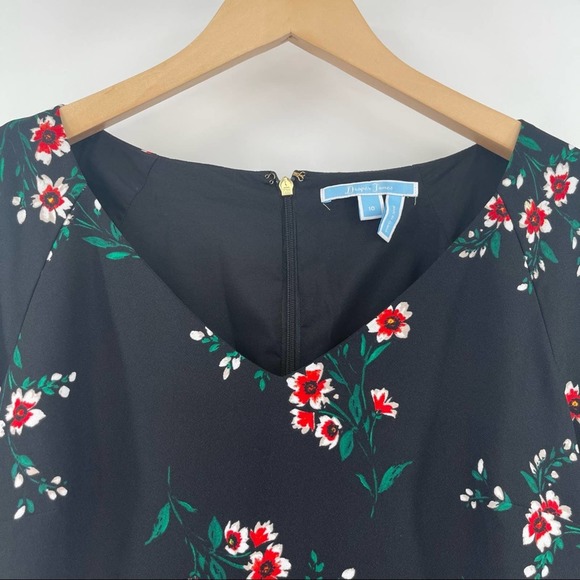 DRAPER JAMES Dress Black Floral Printed Crepe V-Neck Dress Party Cocktail SZ 10 - Picture 9 of 15